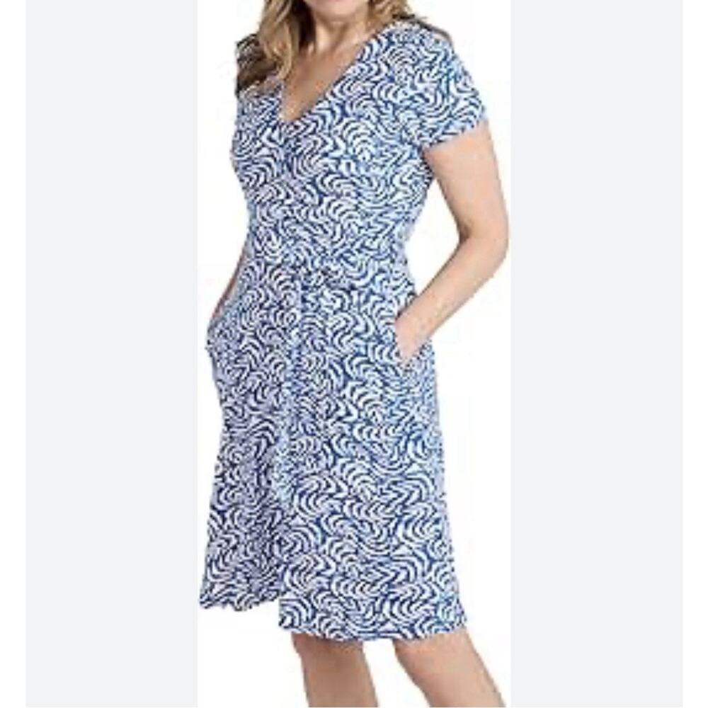 Athleisure Dress‎ 12 Blue White Waist Tie Pockets Stretch Mountain Warehouse